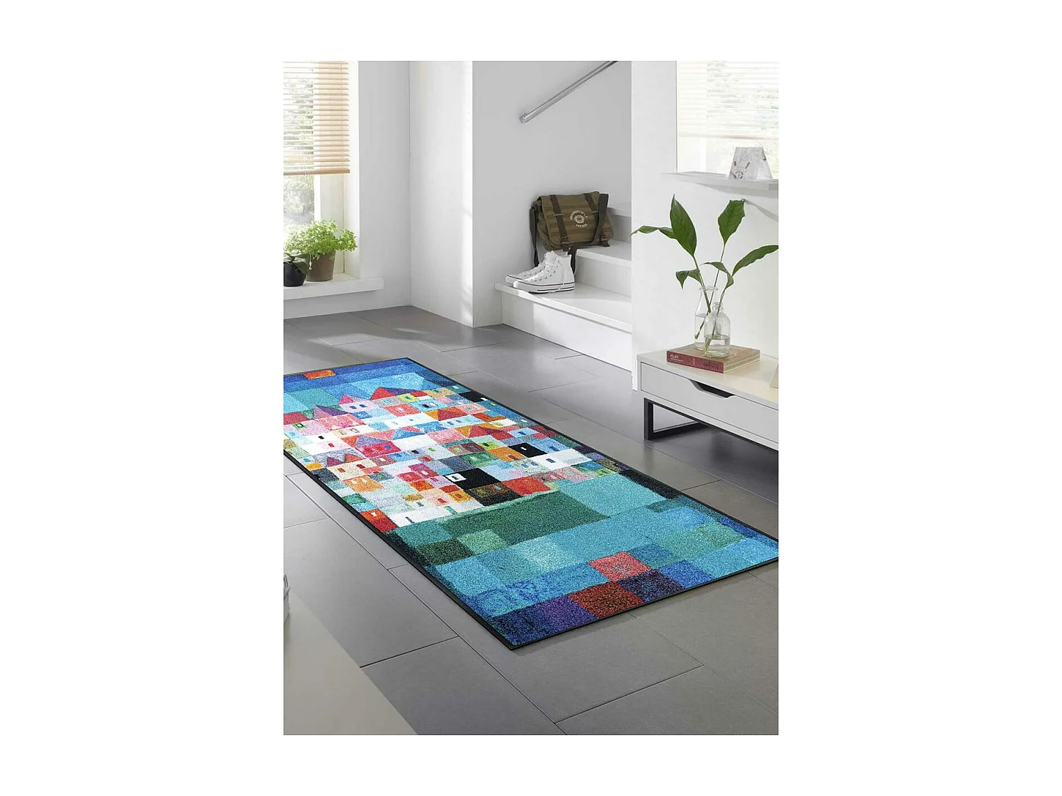 Paillasson 50x75 tissé motif fresque FULA bleu