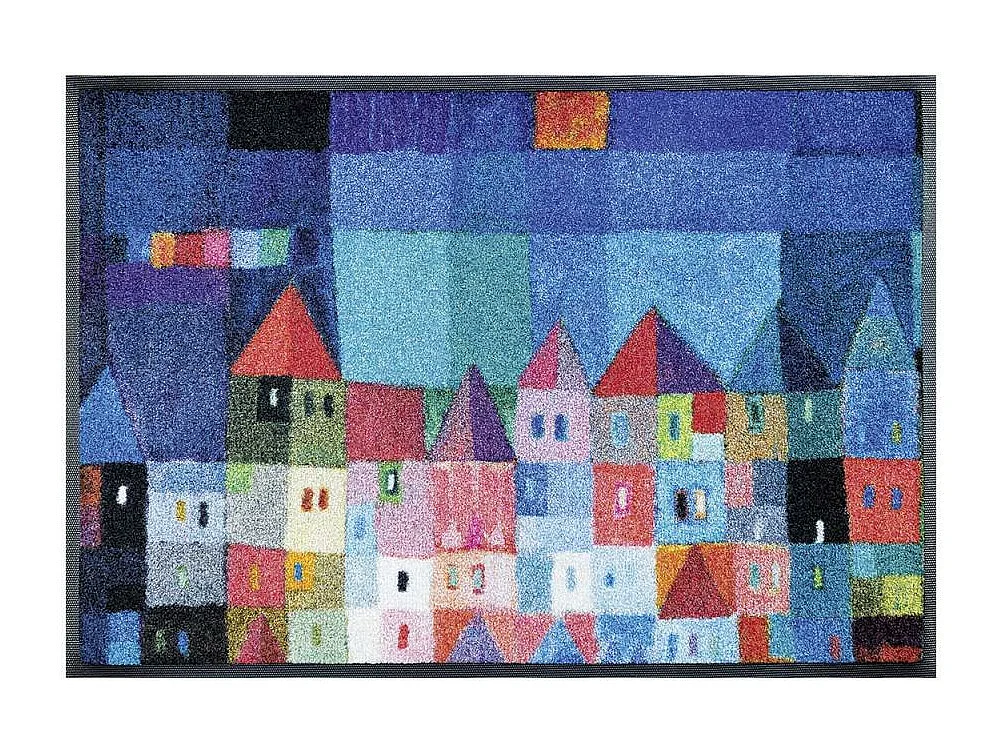 Zerbino tessuto con motivo affresco HOUSES