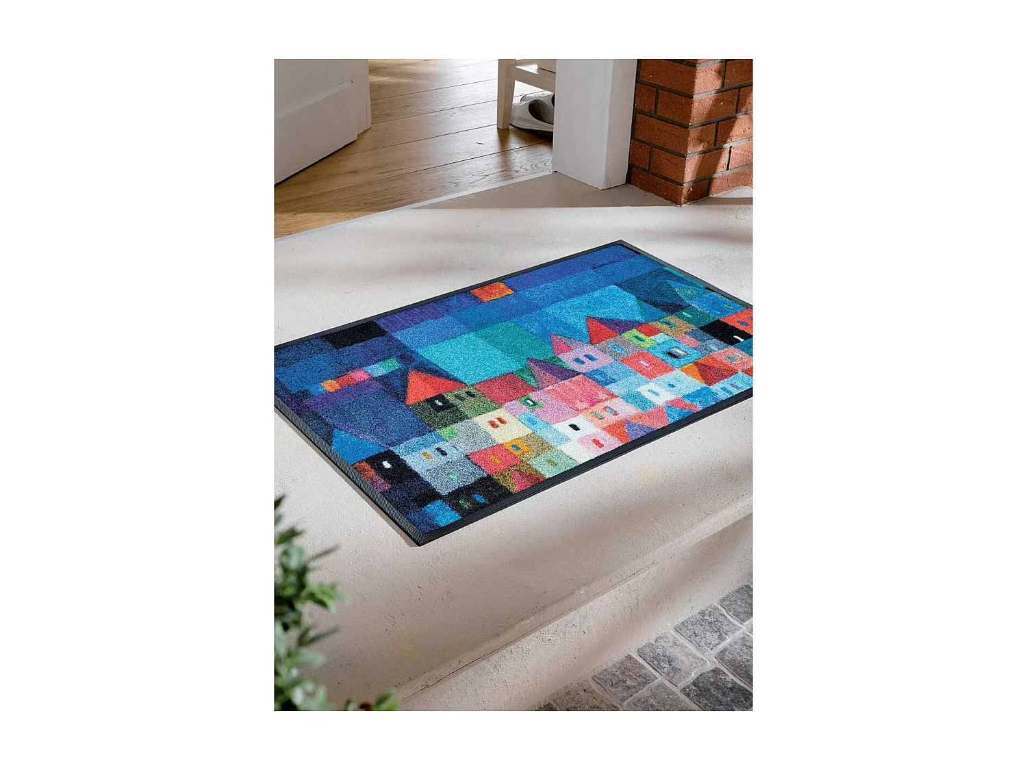 Zerbino tessuto con motivo affresco HOUSES