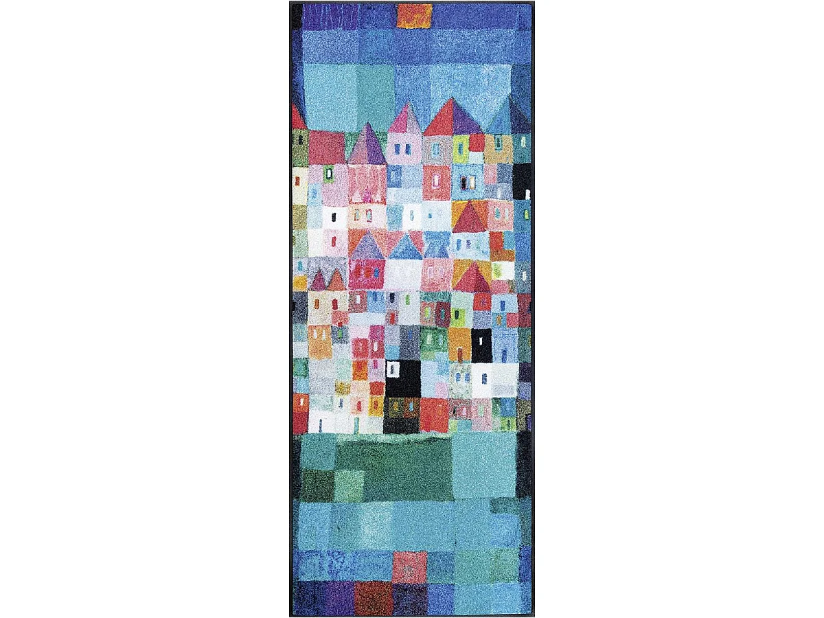 Zerbino tessuto con motivo affresco HOUSES