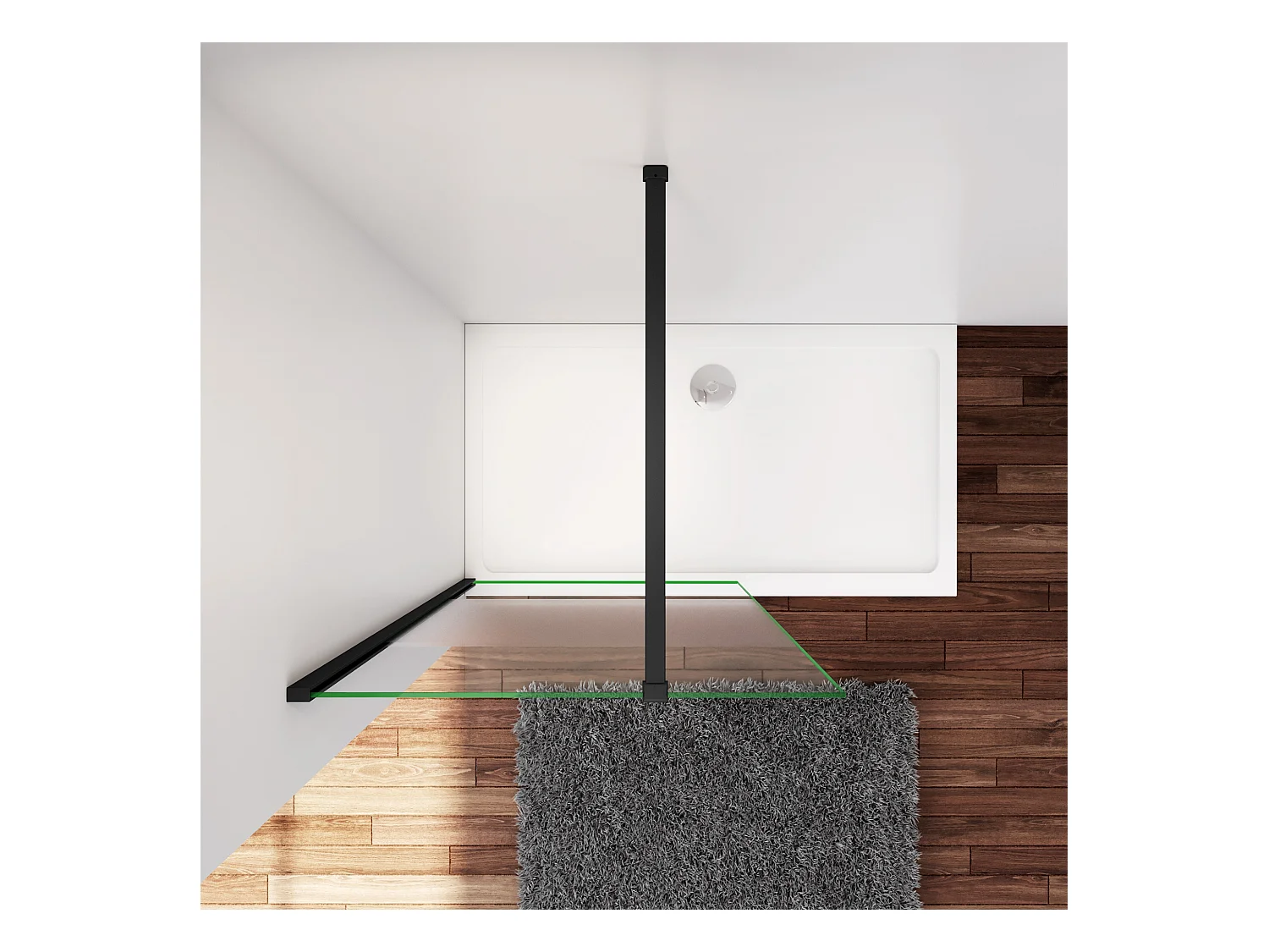 Inloopdouche-douchewand-walk in 100x200 cm,8mm midden wit gematteerd gehard glas met explosieveilige folie+N-vorm: 90 Stabilisatiestang,mat zwart aluminium profiel.