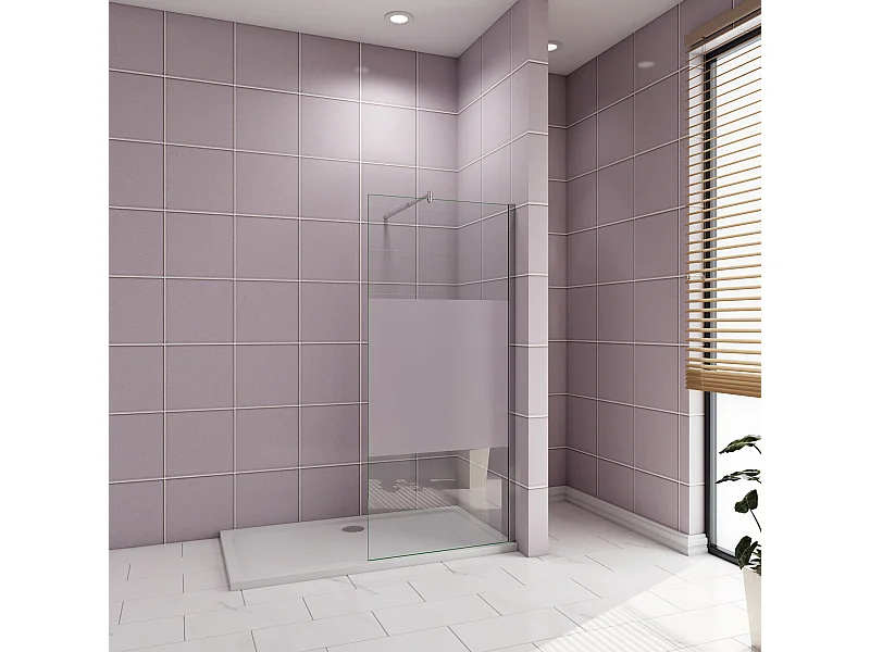 Inloopdouche-douchewand-walk in 120x200 cm,10mm midden wit gematteerd gehard glas met explosieveilige folie+70-120cm Stabilisatiestang,glanzend chroom profiel