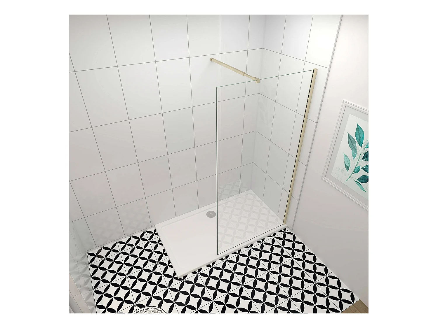 Inloopdouche-douchewand-walk in 10mm NANO EasyClean veiligheidsglas，140x200cm+73-120cm Stabilisatiestang,gouden profiel