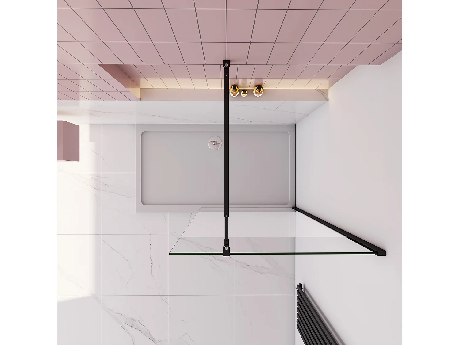 Inloopdouche-douchewand-walk in 110x200 cm,8mm midden wit gematteerd gehard glas met explosieveilige folie+73-120cm Stabilisatiestang,mat zwart aluminium profiel.