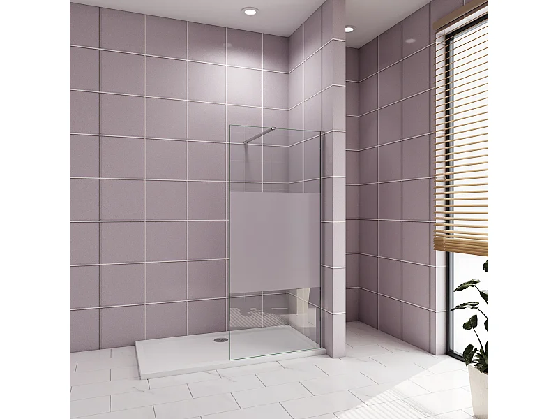 Inloopdouche-douchewand-walk in 140x200 cm,10mm midden wit gematteerd gehard glas met explosieveilige folie+N-vorm: 140 Stabilisatiestang,glanzend chroom profiel