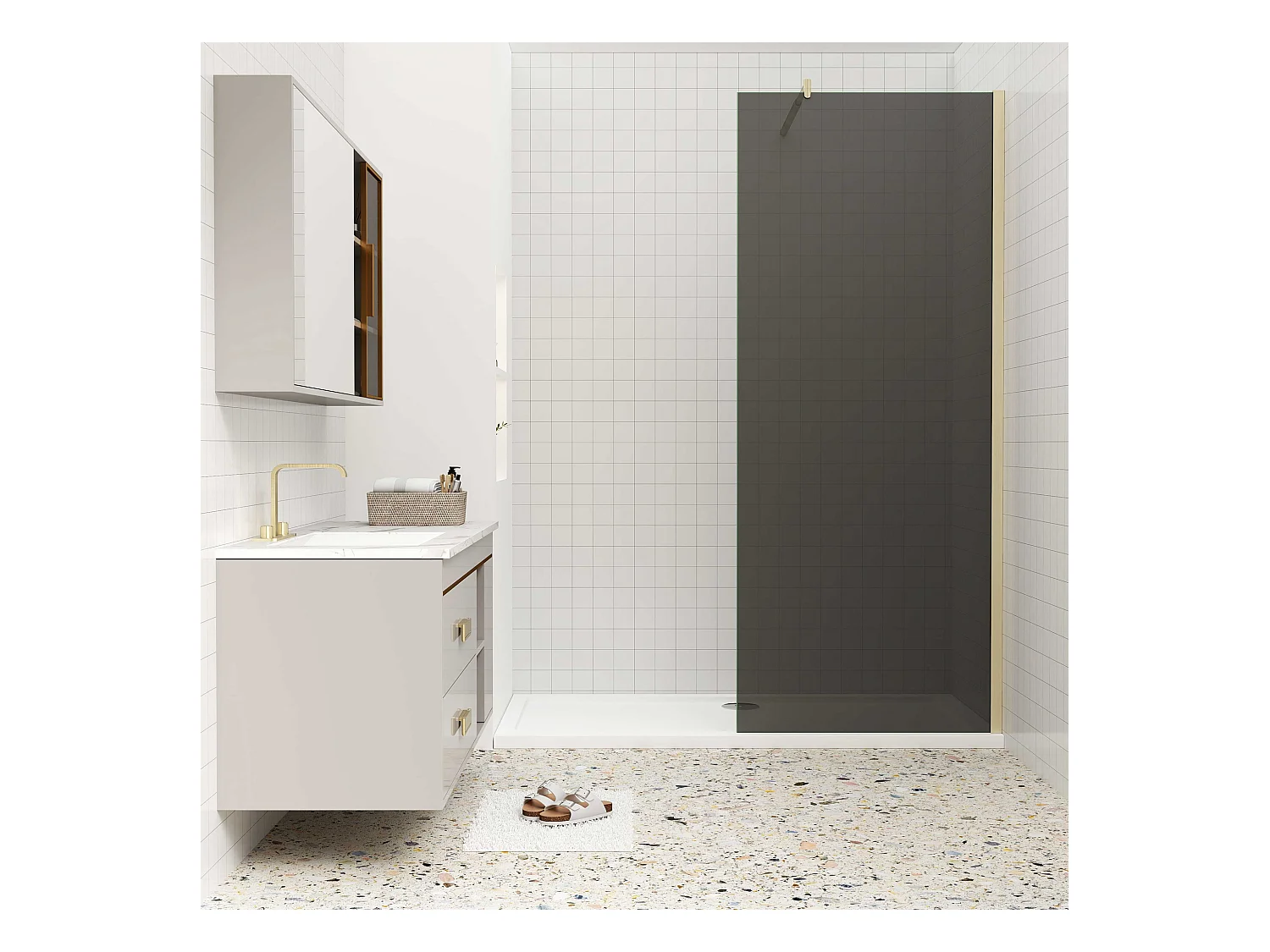 Inloopdouche goud beschermfolie,80x200cm hoog,8mm EasyClean veiligheidsglas,Stabilisatiestang 70-120cm,gouden profiel.