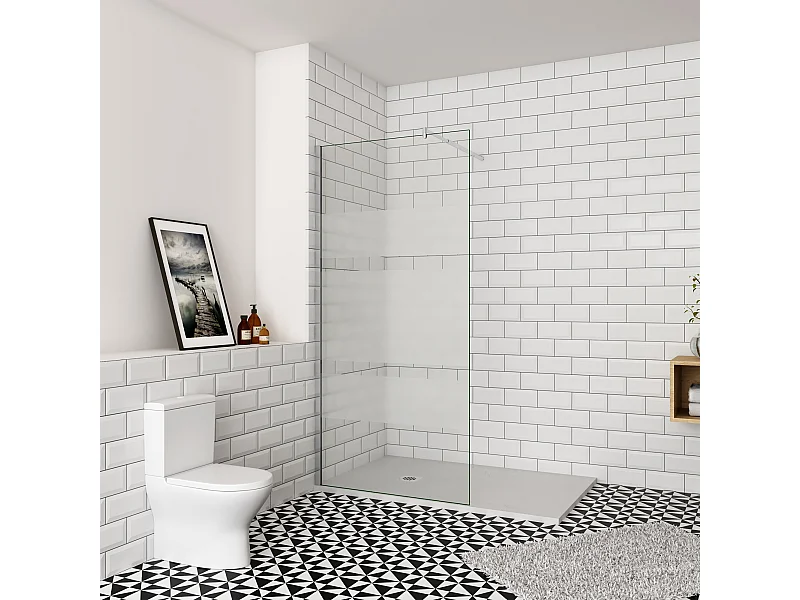 Inloopdouche-douchewand-walk in 6mm NANO EasyClean veiligheidsglas，140x190cm+70-120cm Stabilisatiestang,glanzend chroom profiel