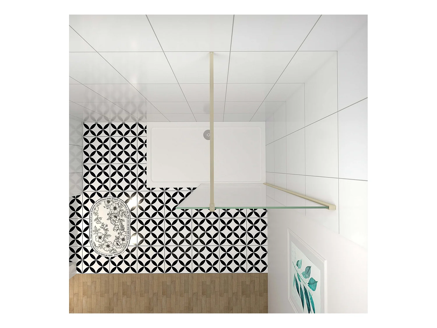 140x200cm Douchewand inloopdouche,10mm dik mat gehard glas met explosieveilige folie,stabilisatiestang 90cm (snijdbaar),gouden profiel.