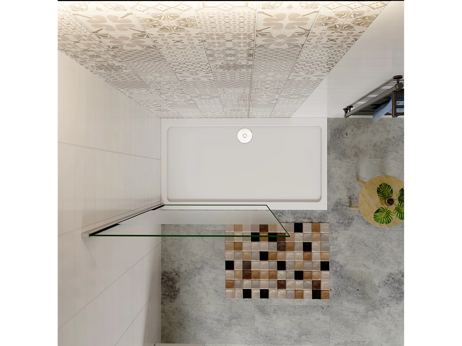 Inloopdouche-douchewand-walk in 85x200 cm,8mm midden wit gematteerd gehard glas met explosieveilige folie,glanzend chroom profiel