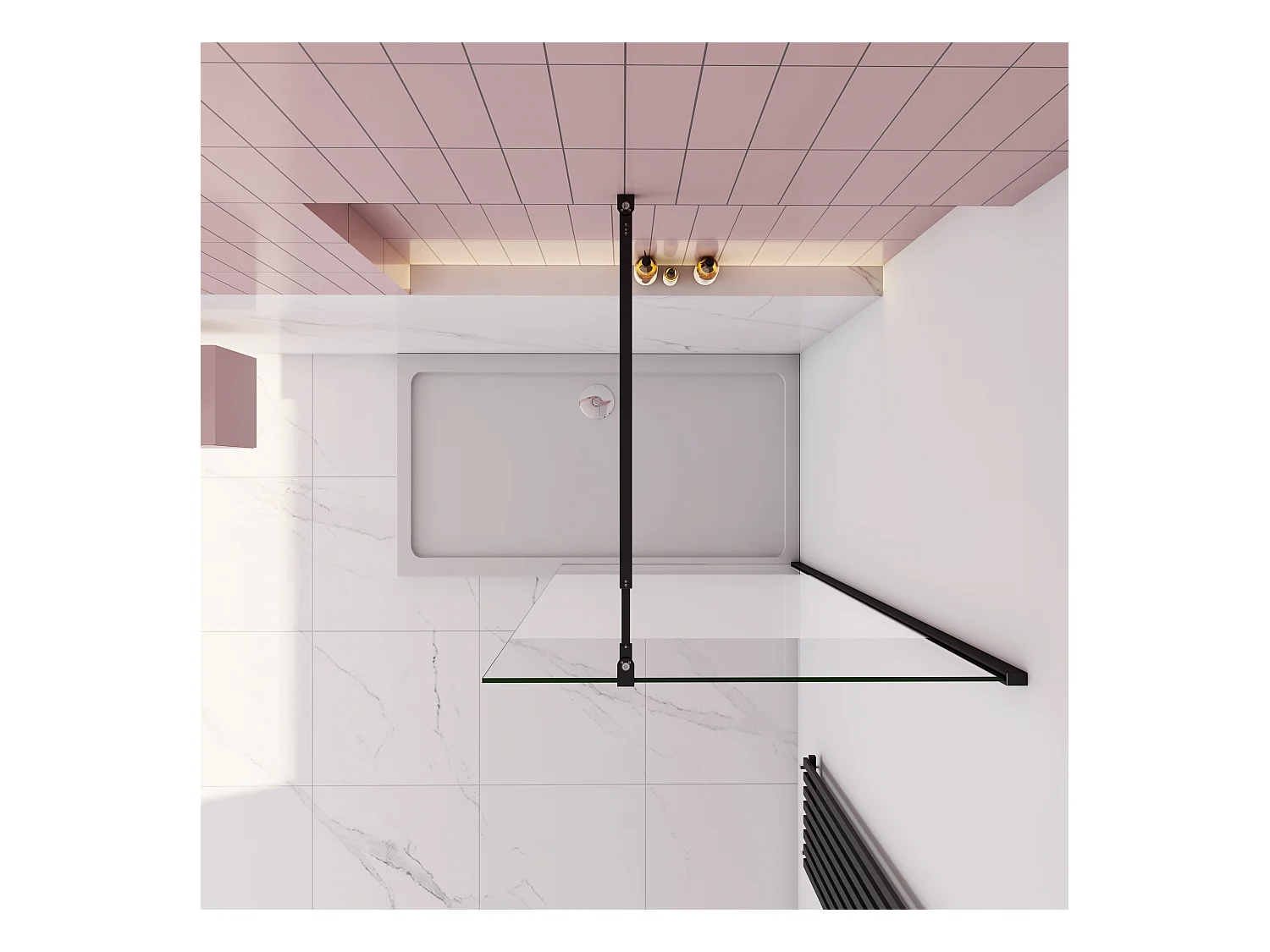 Inloopdouche-douchewand-walk in 90x200 cm,8mm midden wit gematteerd gehard glas met explosieveilige folie+73-120cm Stabilisatiestang,mat zwart aluminium profiel.