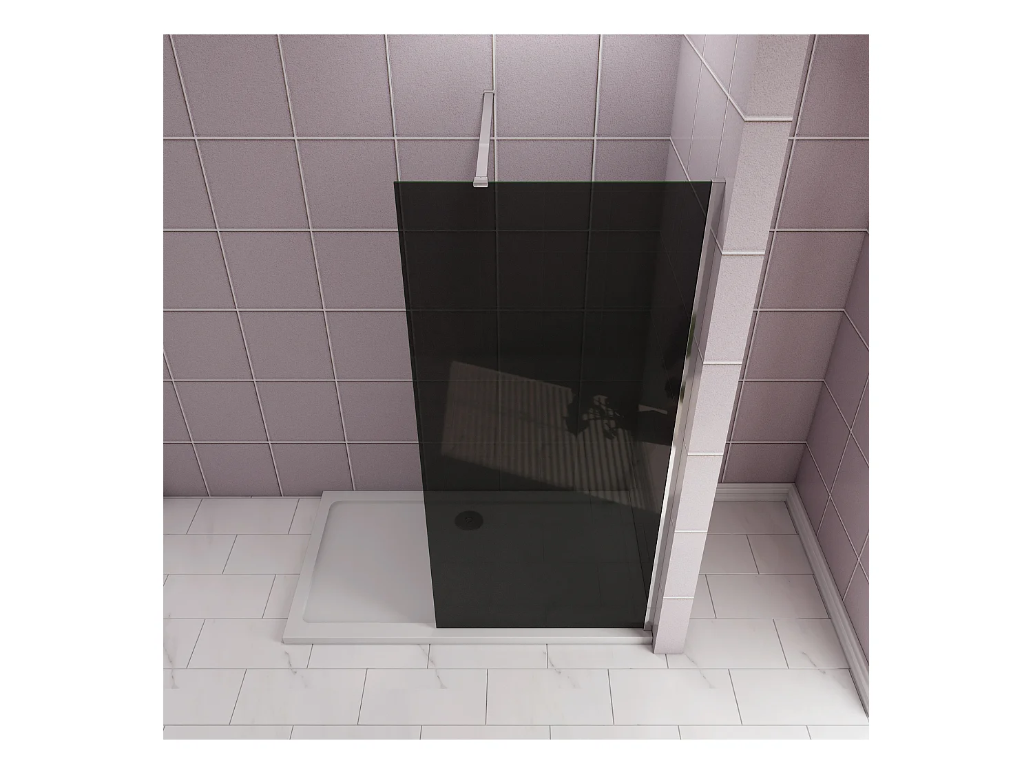 Inloopdouche 140x200cm met zwart folie,10mm NANO EasyClean veiligheidsglas,N-vorm: 90cm Stabilisatiestang,glanzend chroom profiel