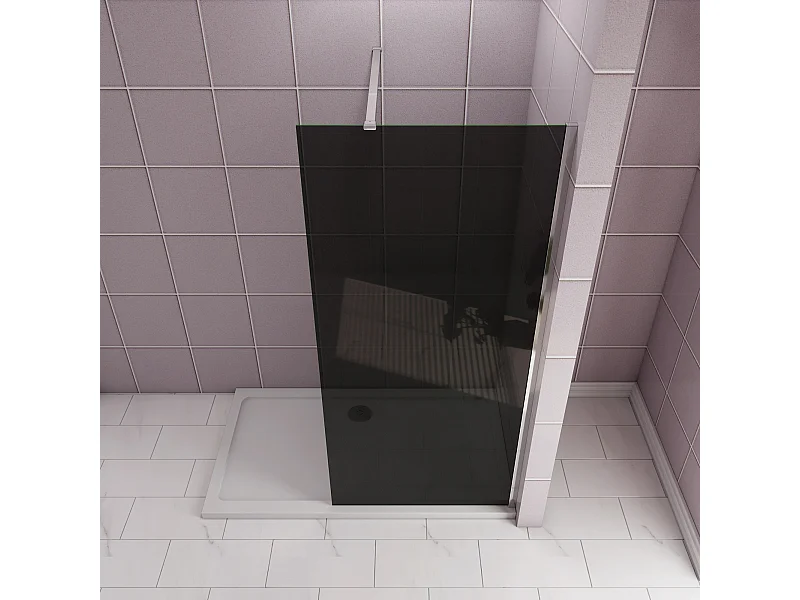 Inloopdouche 140x200cm met zwart folie,10mm NANO EasyClean veiligheidsglas,N-vorm: 90cm Stabilisatiestang,glanzend chroom profiel