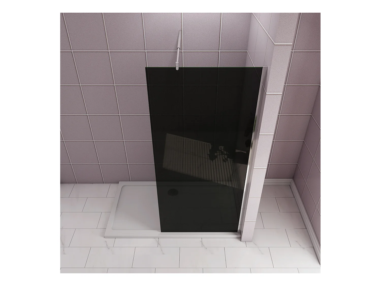 Inloopdouche met zwarte beschermfolie,140x200cm hoog,8mm EasyClean veiligheidsglas,Stabilisatiestang 70-120cm,glanzend chroom profiel