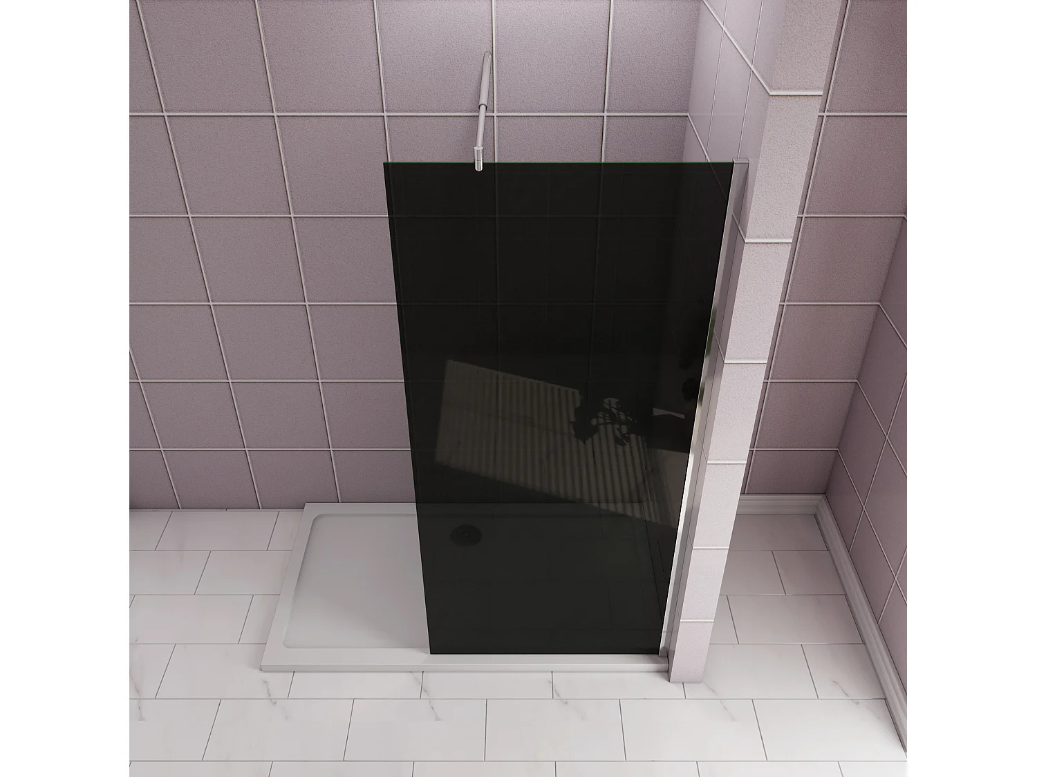 Inloopdouche met zwarte beschermfolie,140x200cm hoog,8mm EasyClean veiligheidsglas,Stabilisatiestang 70-120cm,glanzend chroom profiel