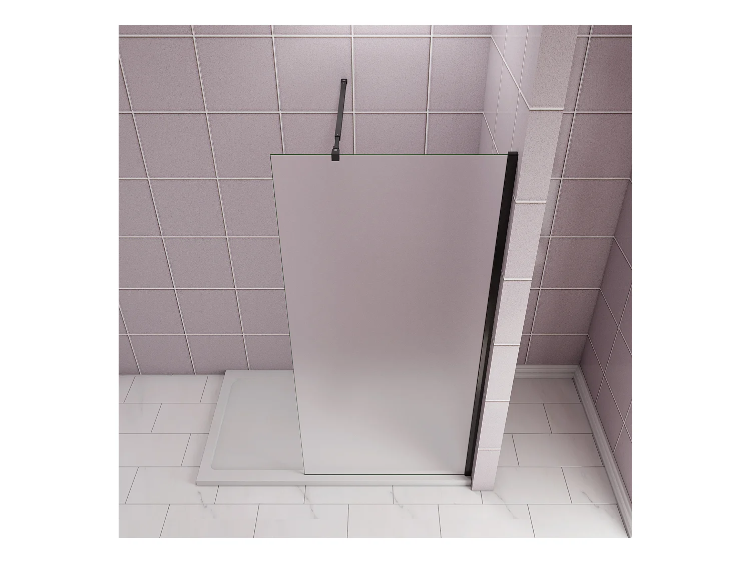 70x200cm Douchewand inloopdouche,10mm dik mat gehard glas met explosieveilige folie,stabilisatiestang 73-120cm (verstelbaar),mat zwart aluminium profiel.