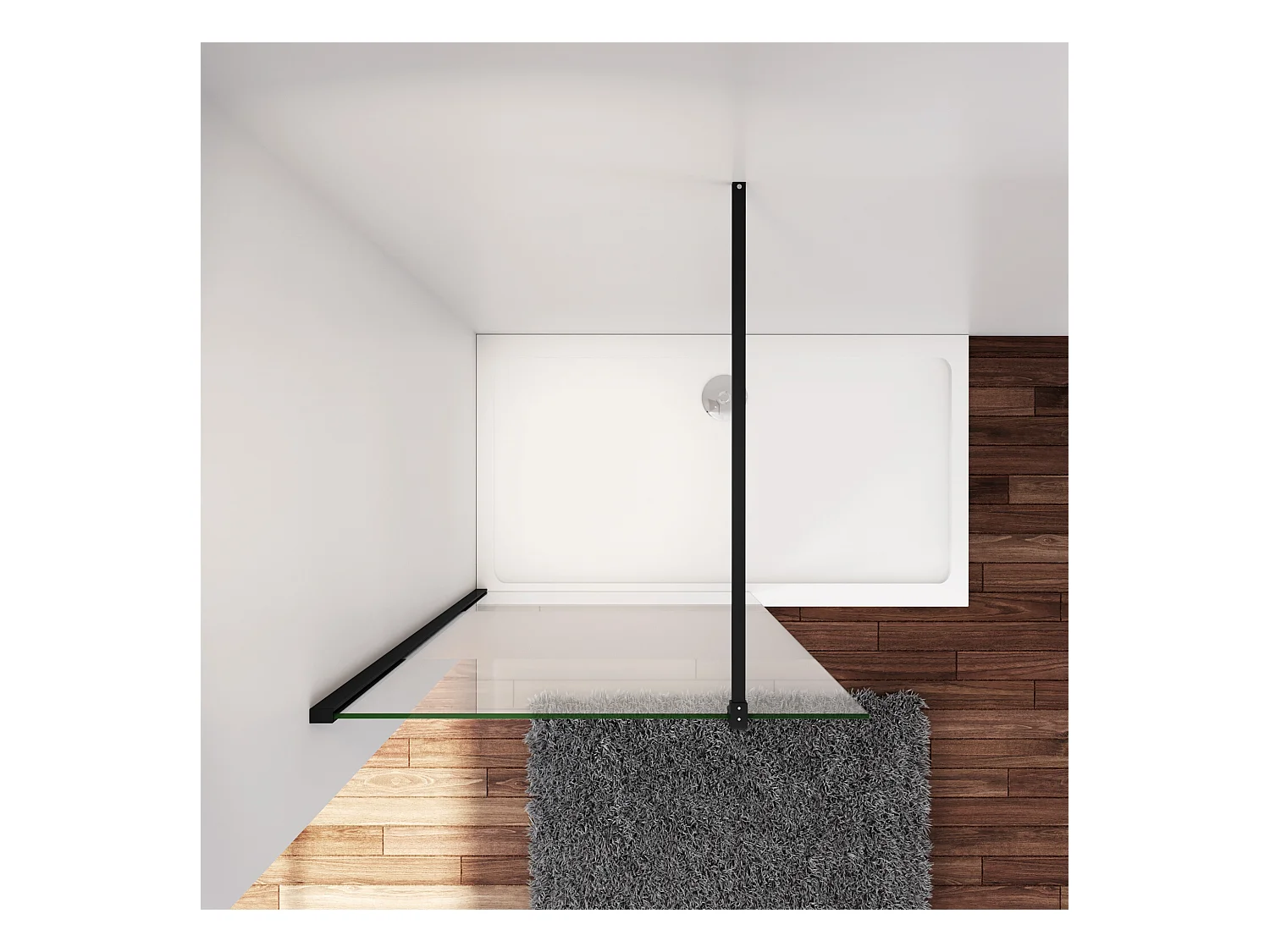 Inloopdouche-douchewand-walk in 90x200 cm,8mm midden wit gematteerd gehard glas met explosieveilige folie+F-vorm: 140 Stabilisatiestang,mat zwart aluminium profiel.