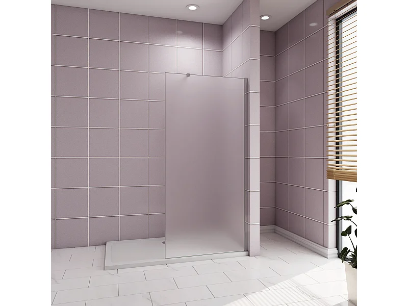 140x200cm Douchewand inloopdouche,10mm dik mat gehard glas met explosieveilige folie,stabilisatiestang 73-120cm (verstelbaar),glanzend chroom profiel