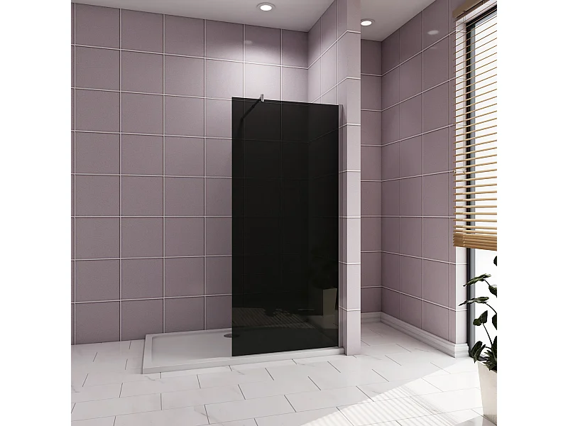 Inloopdouche 140x200cm met zwart folie,10mm NANO EasyClean veiligheidsglas,70-120cm Stabilisatiestang,glanzend chroom profiel