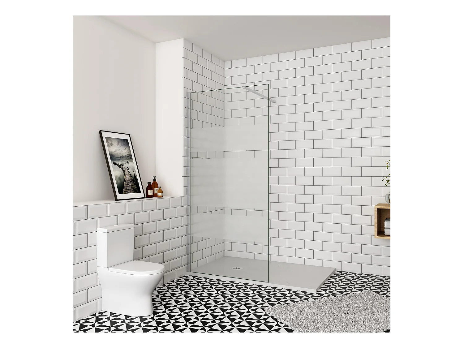 Inloopdouche-douchewand-walk in 6mm NANO EasyClean veiligheidsglas，140x190cm+N-Form:140cm Stabilisatiestang,glanzend chroom profiel