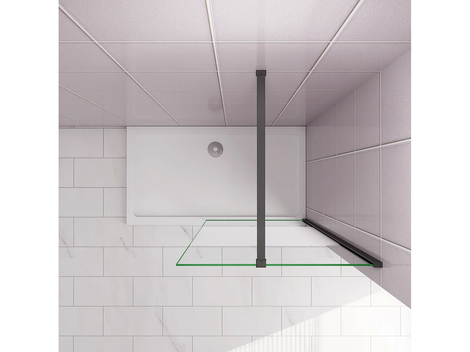 Inloopdouche-douchewand-walk in 100x200 cm,10mm midden wit gematteerd gehard glas met explosieveilige folie+N-vorm: 140 Stabilisatiestang,mat zwart profiel