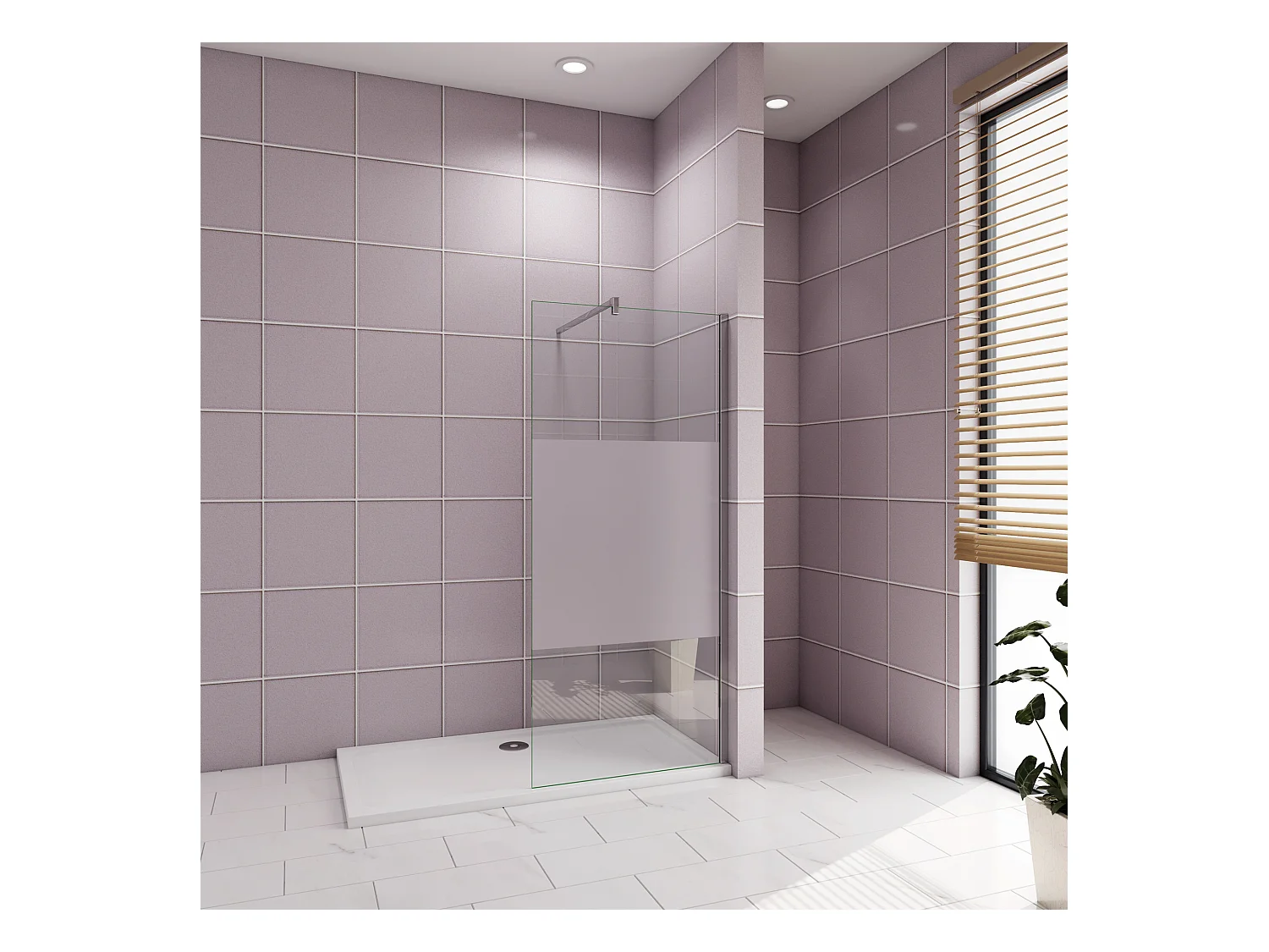 Inloopdouche-douchewand-walk in 90x200 cm,8mm midden wit gematteerd gehard glas met explosieveilige folie+F-vorm: 140 Stabilisatiestang,glanzend chroom profiel