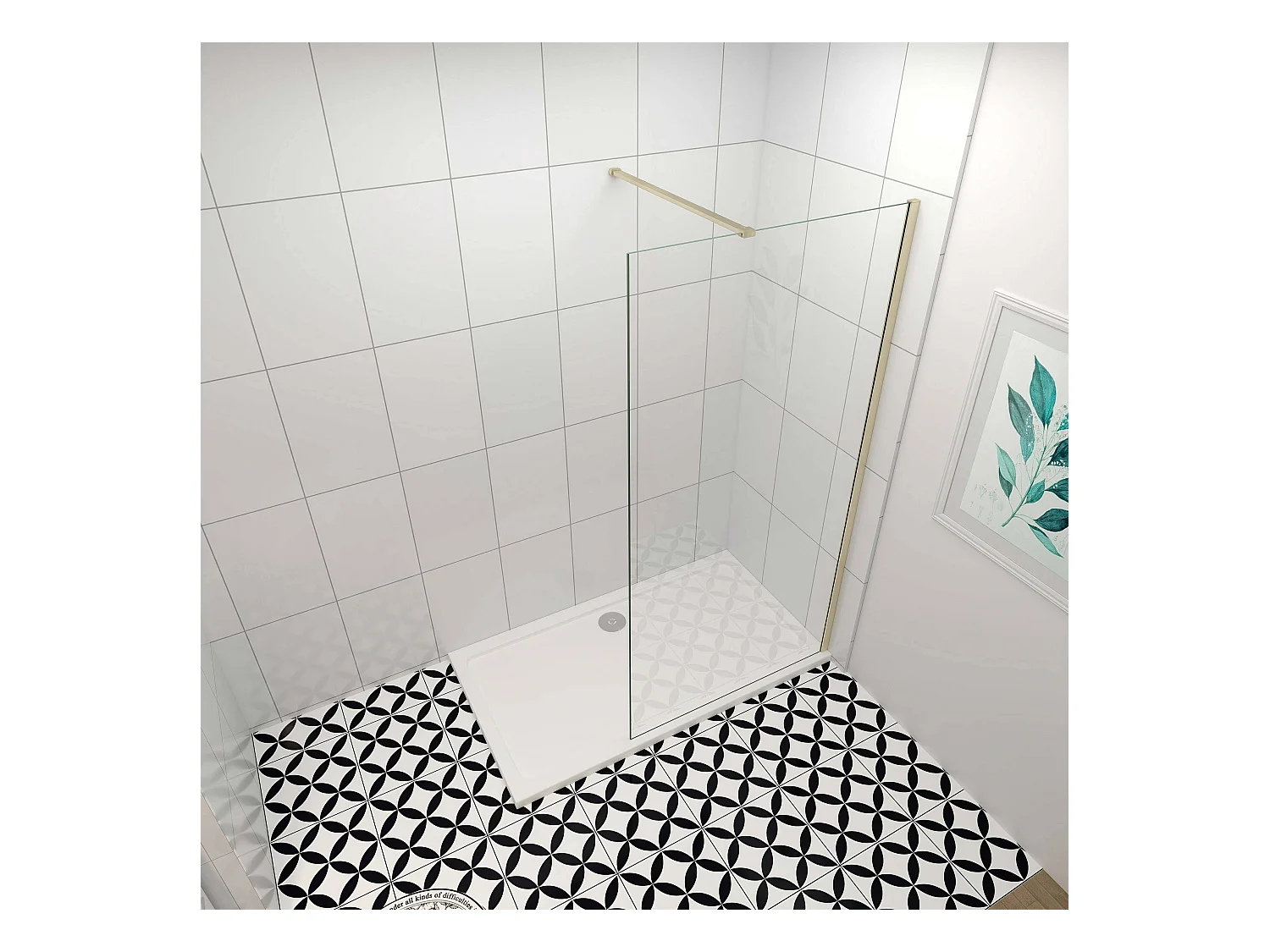 Inloopdouche-douchewand-walk in 8mm NANO EasyClean veiligheidsglas，50x200cm+N-vorm: 90 Stabilisatiestang,gouden profiel