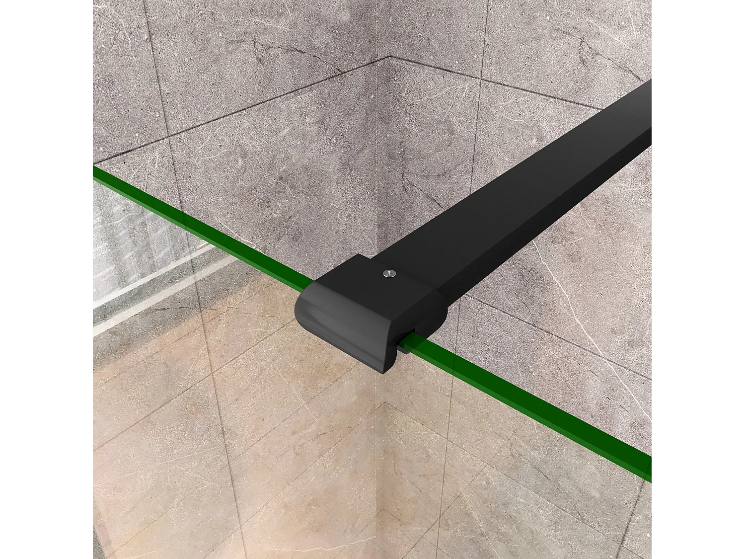 Inloopdouche-douchewand-walk in 10mm NANO EasyClean veiligheidsglas，40x200cm+N-vorm: 140 Stabilisatiestang,mat zwart aluminium profiel.