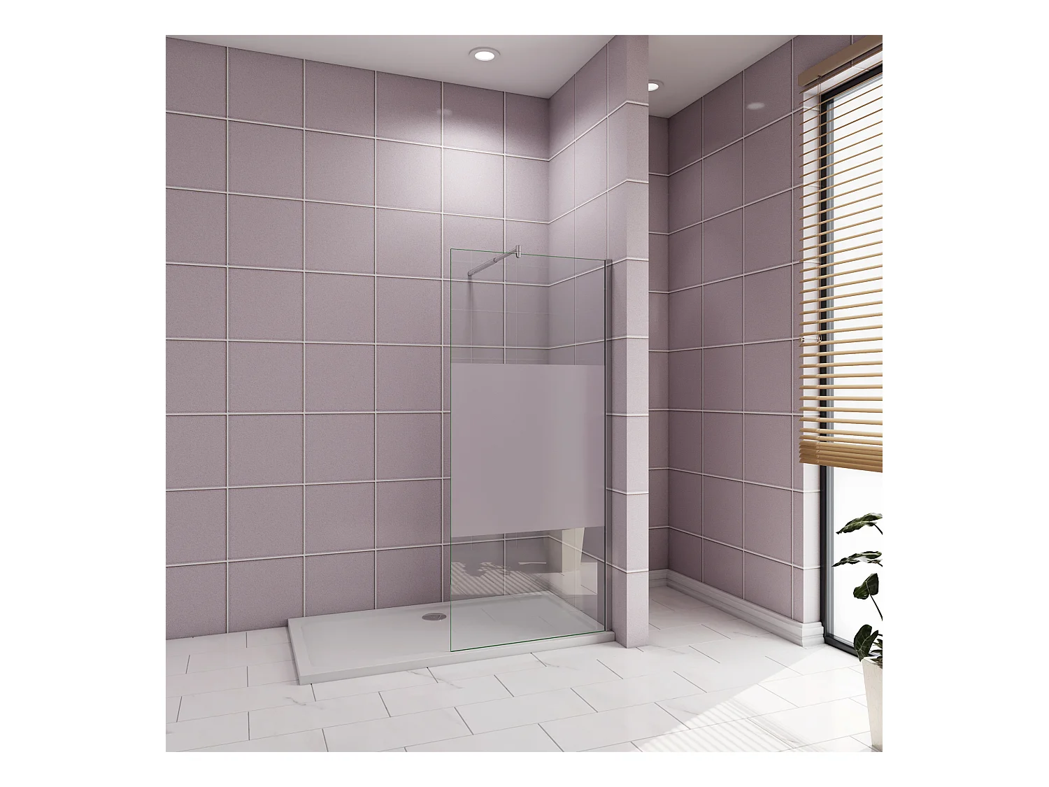 Inloopdouche-douchewand-walk in 140x200 cm,10mm midden wit gematteerd gehard glas met explosieveilige folie+70-120cm Stabilisatiestang,glanzend chroom profiel