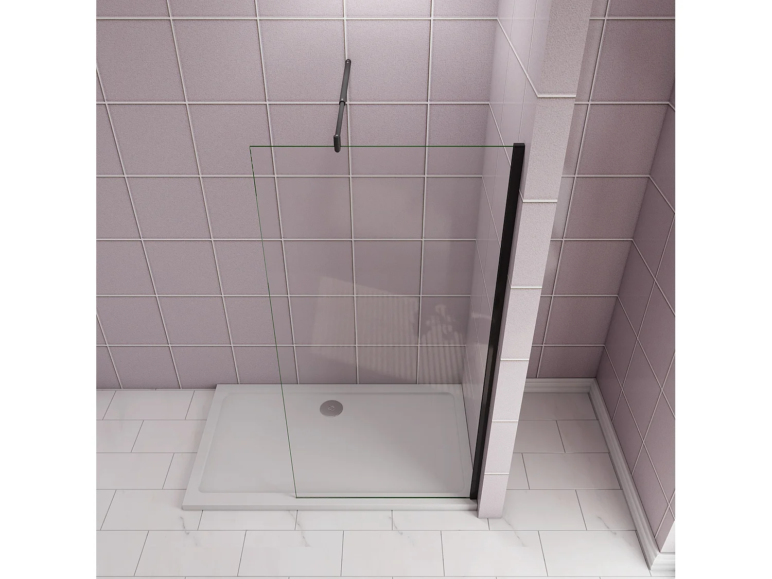 Inloopdouche-douchewand-walk in 10mm NANO EasyClean veiligheidsglas，140x200cm+70-120cm Stabilisatiestang,mat zwart aluminium profiel.