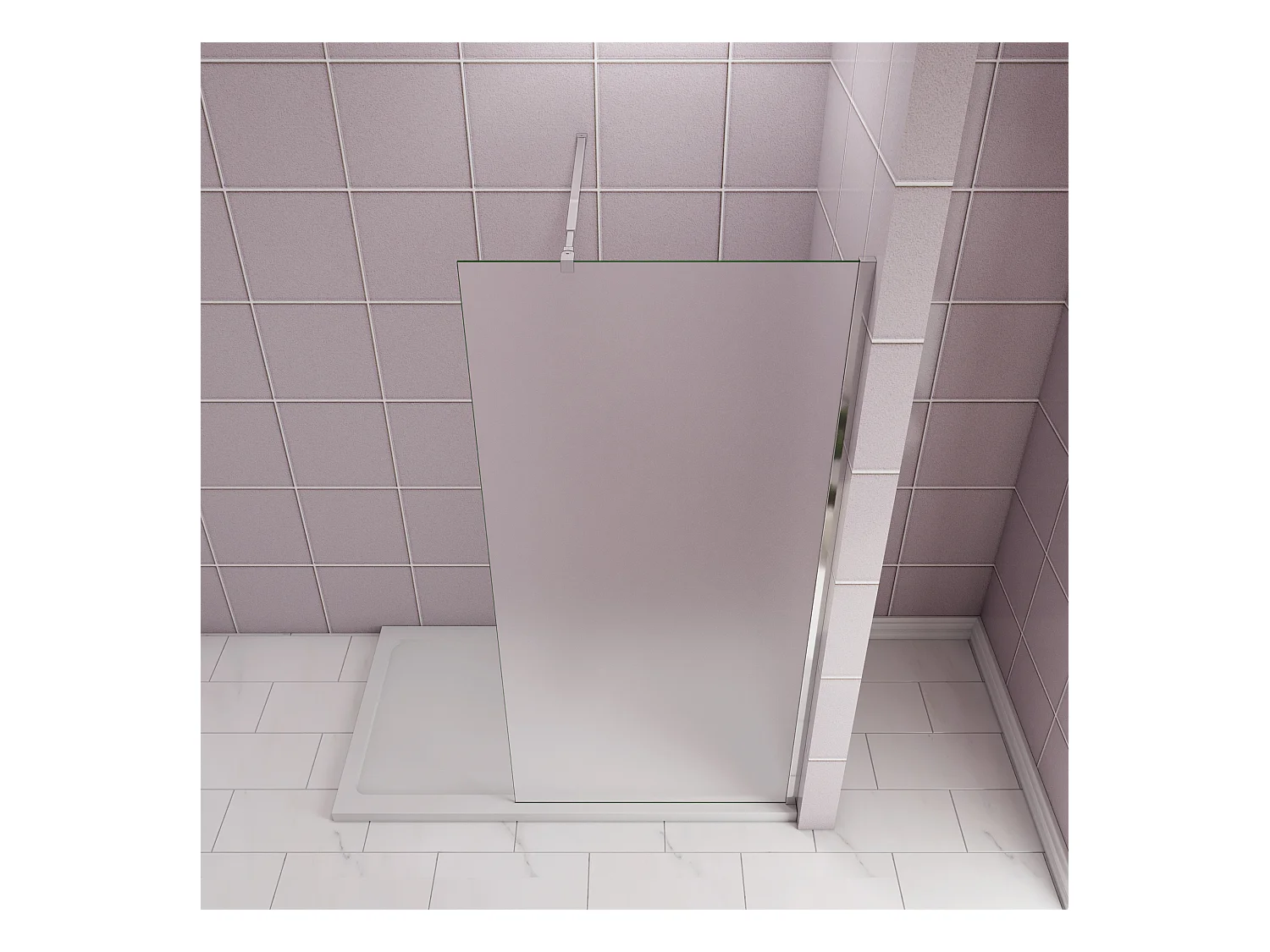 70x200cm Douchewand inloopdouche,10mm dik mat gehard glas met explosieveilige folie,stabilisatiestang 73-120cm (verstelbaar),glanzend chroom profiel