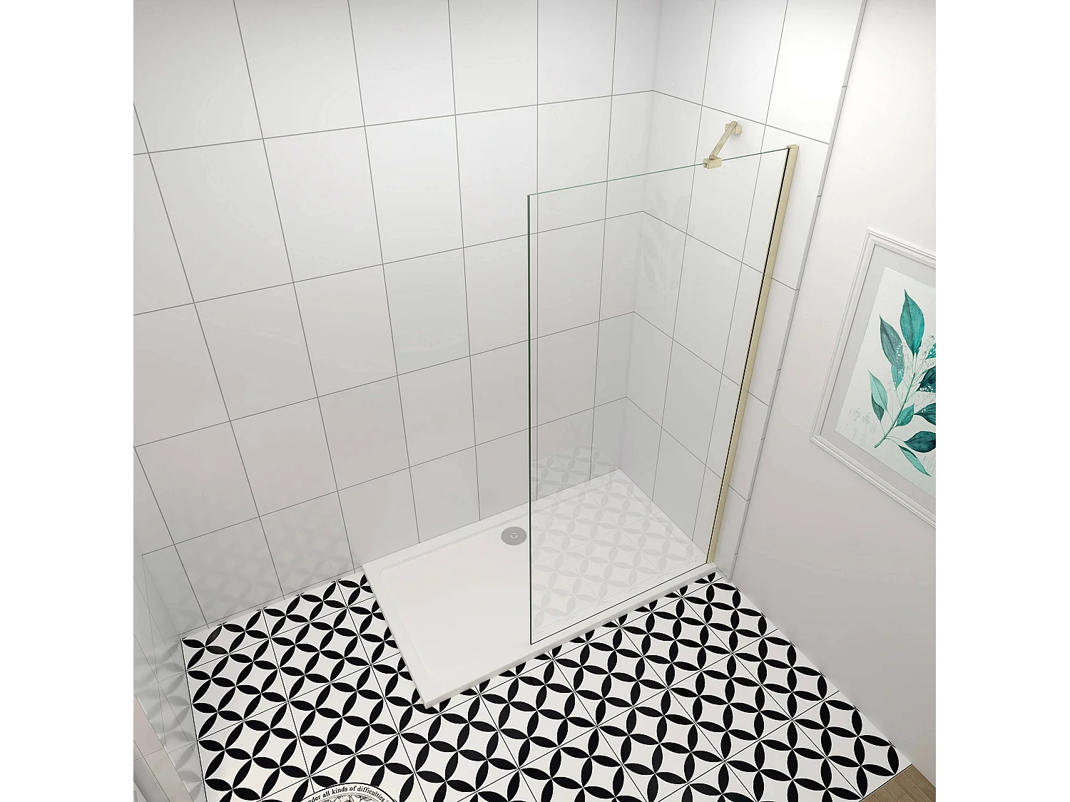 Inloopdouche-douchewand-walk in 8mm NANO EasyClean veiligheidsglas，90x200cm+50cm Stabilisatiestang,gouden profiel