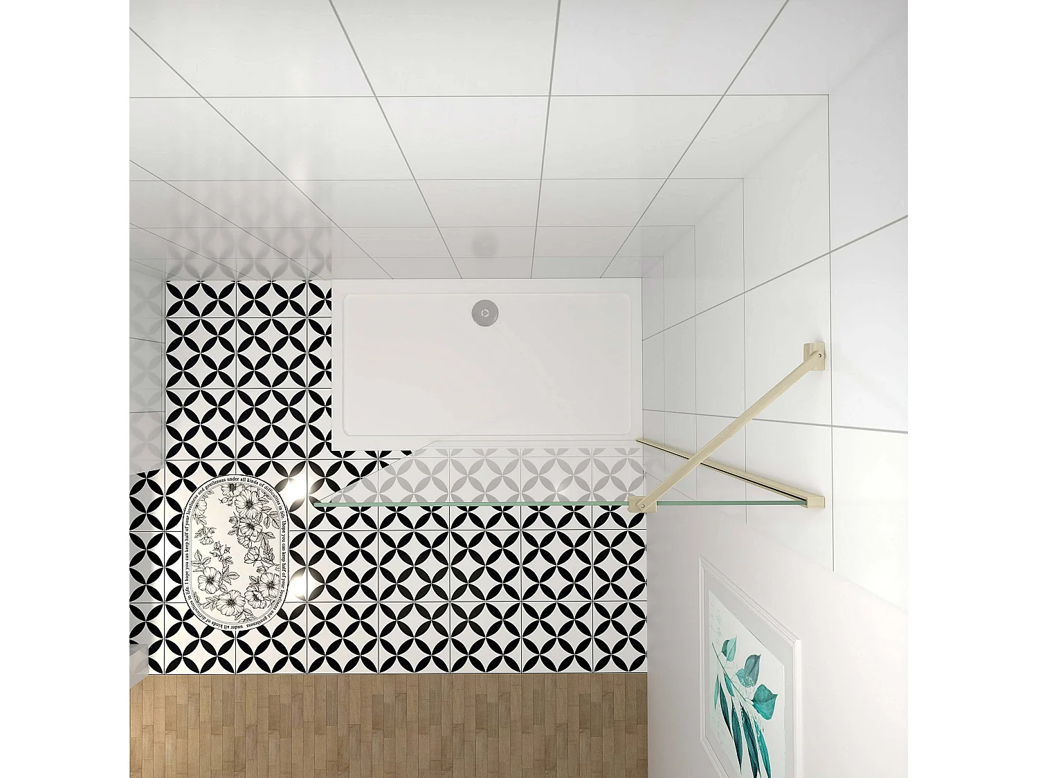 Inloopdouche-douchewand-walk in 8mm NANO EasyClean veiligheidsglas，85x200cm+50cm Stabilisatiestang,gouden profiel