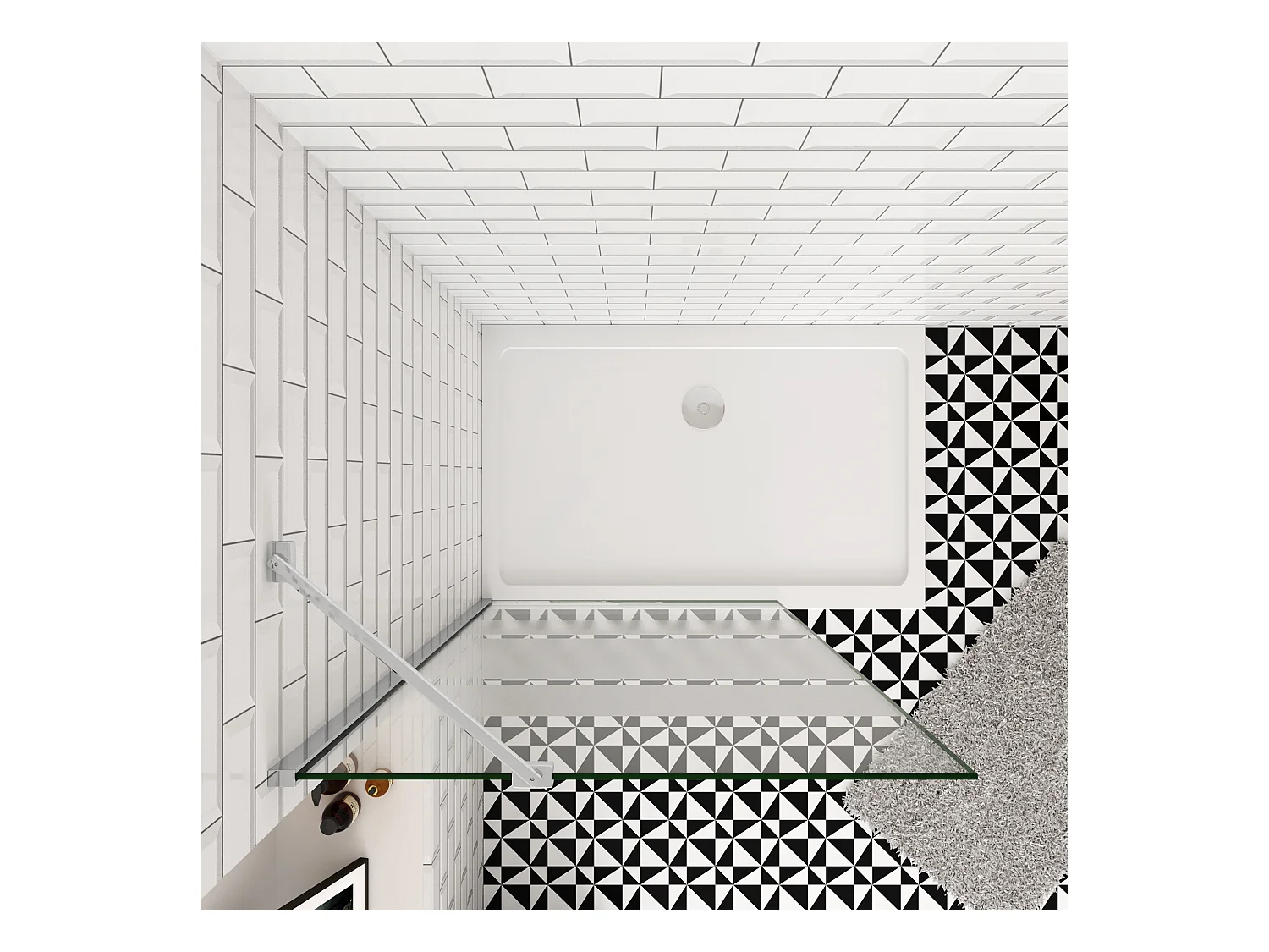 Inloopdouche-douchewand-walk in 6mm NANO EasyClean veiligheidsglas，90x190cm+45cm Stabilisatiestang,glanzend chroom profiel