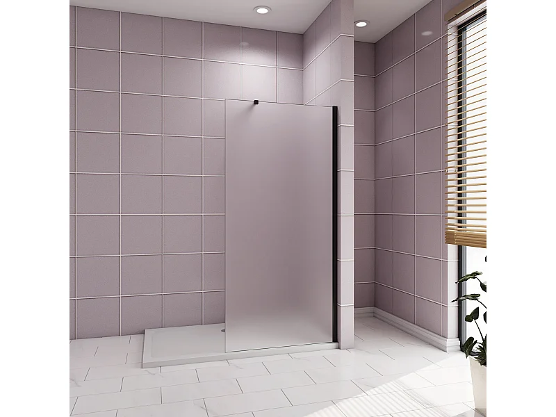 90x200cm Douchewand inloopdouche,10mm dik mat gehard glas met explosieveilige folie,stabilisatiestang 73-120cm (verstelbaar),mat zwart aluminium profiel.