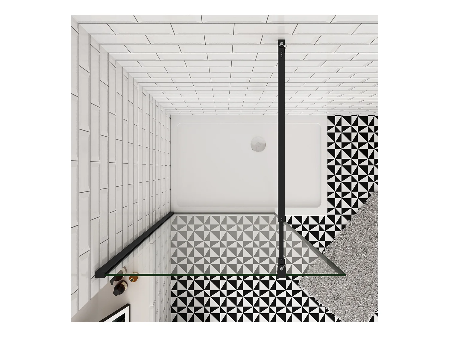 90x200cm inloopdouche-douchecabine,8mm mat zwart kader en raste gehard glas,easyclean,antikalk,stabilisatiestang 73-120cm (verstelbaar),mat zwart profiel