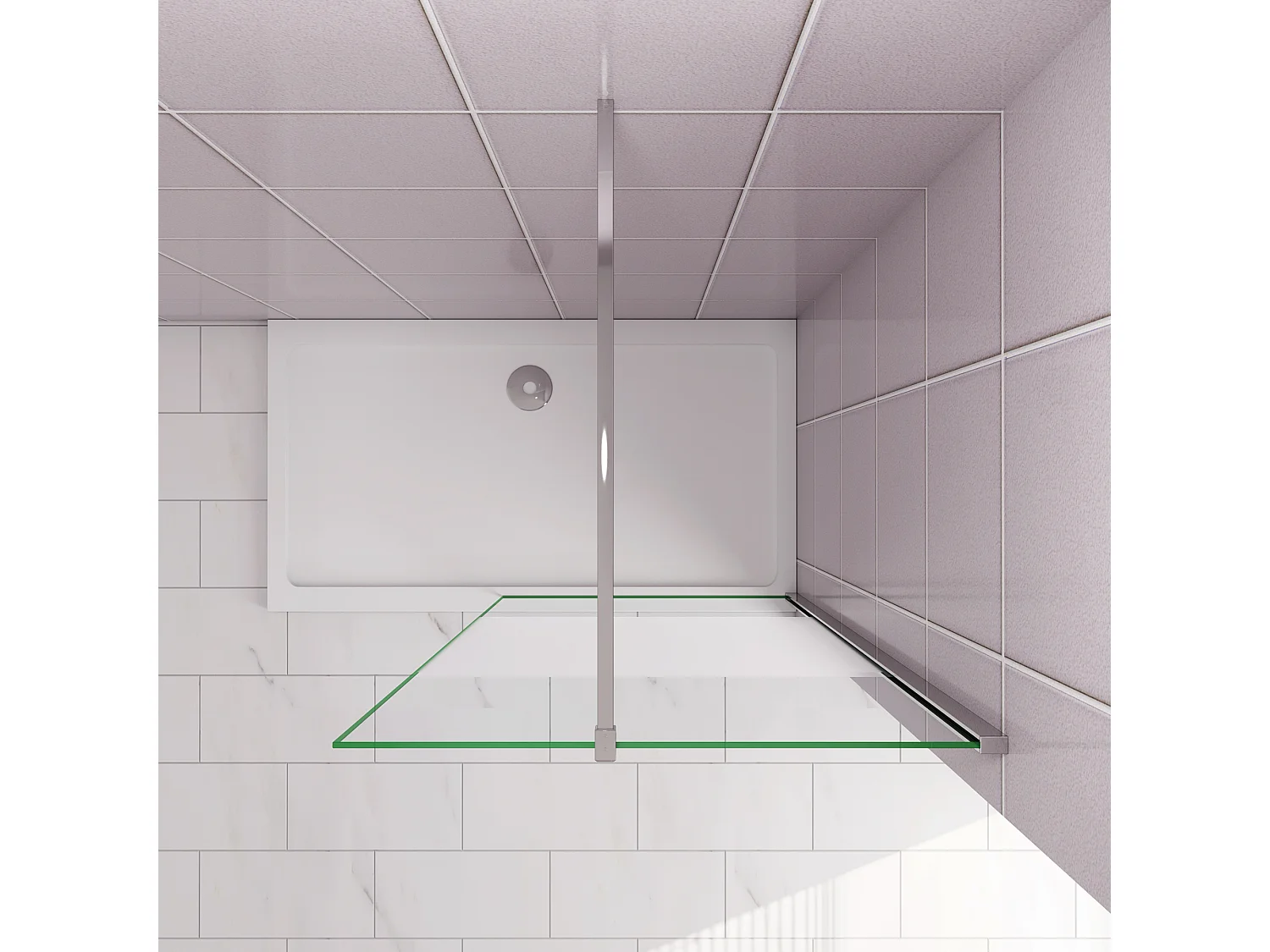 Inloopdouche-douchewand-walk in 100x200 cm,10mm midden wit gematteerd gehard glas met explosieveilige folie+F-vorm: 140 Stabilisatiestang,glanzend chroom profiel