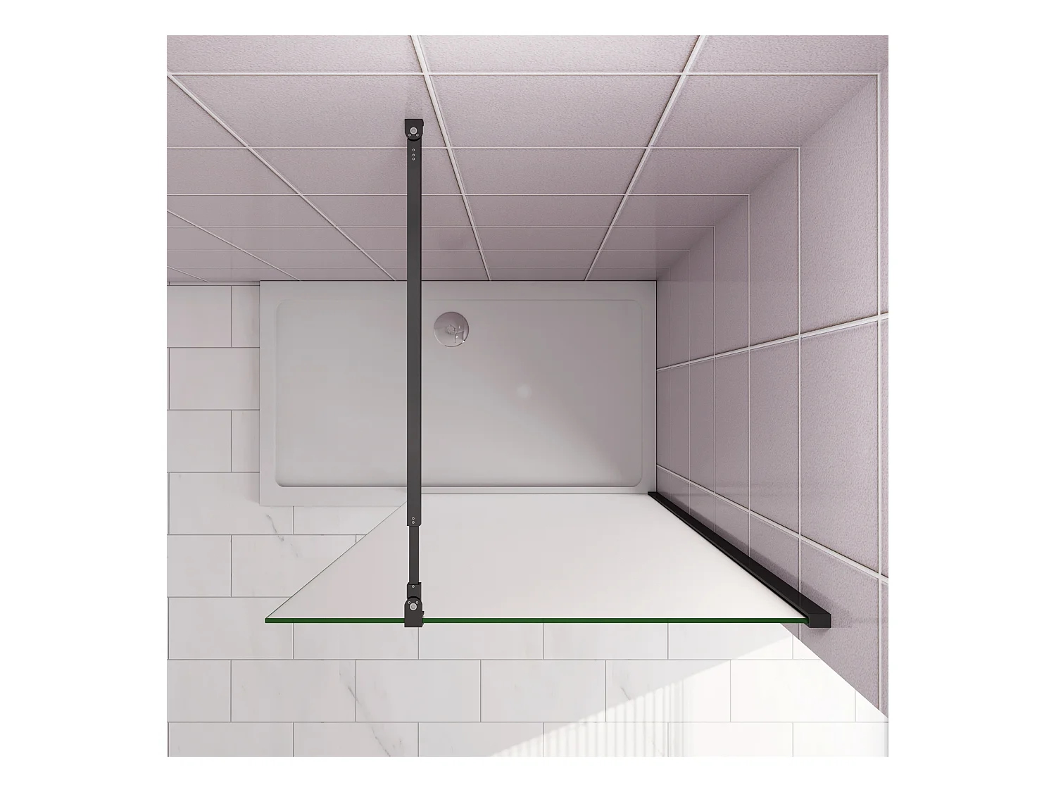 100x200cm Douchewand inloopdouche,10mm dik mat gehard glas met explosieveilige folie,stabilisatiestang 73-120cm (verstelbaar),mat zwart aluminium profiel.