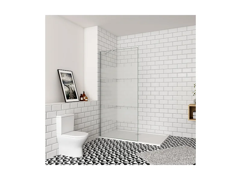 Inloopdouche-douchewand-walk in 6mm NANO EasyClean veiligheidsglas，60x190cm+45cm Stabilisatiestang,glanzend chroom profiel