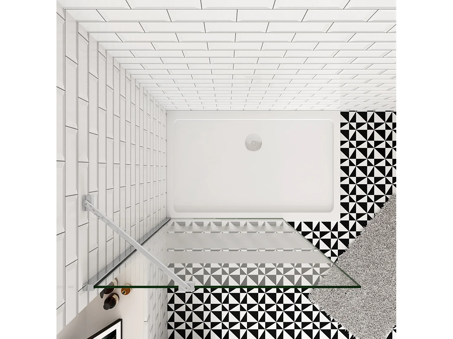 Inloopdouche-douchewand-walk in 6mm NANO EasyClean veiligheidsglas，60x190cm+45cm Stabilisatiestang,glanzend chroom profiel