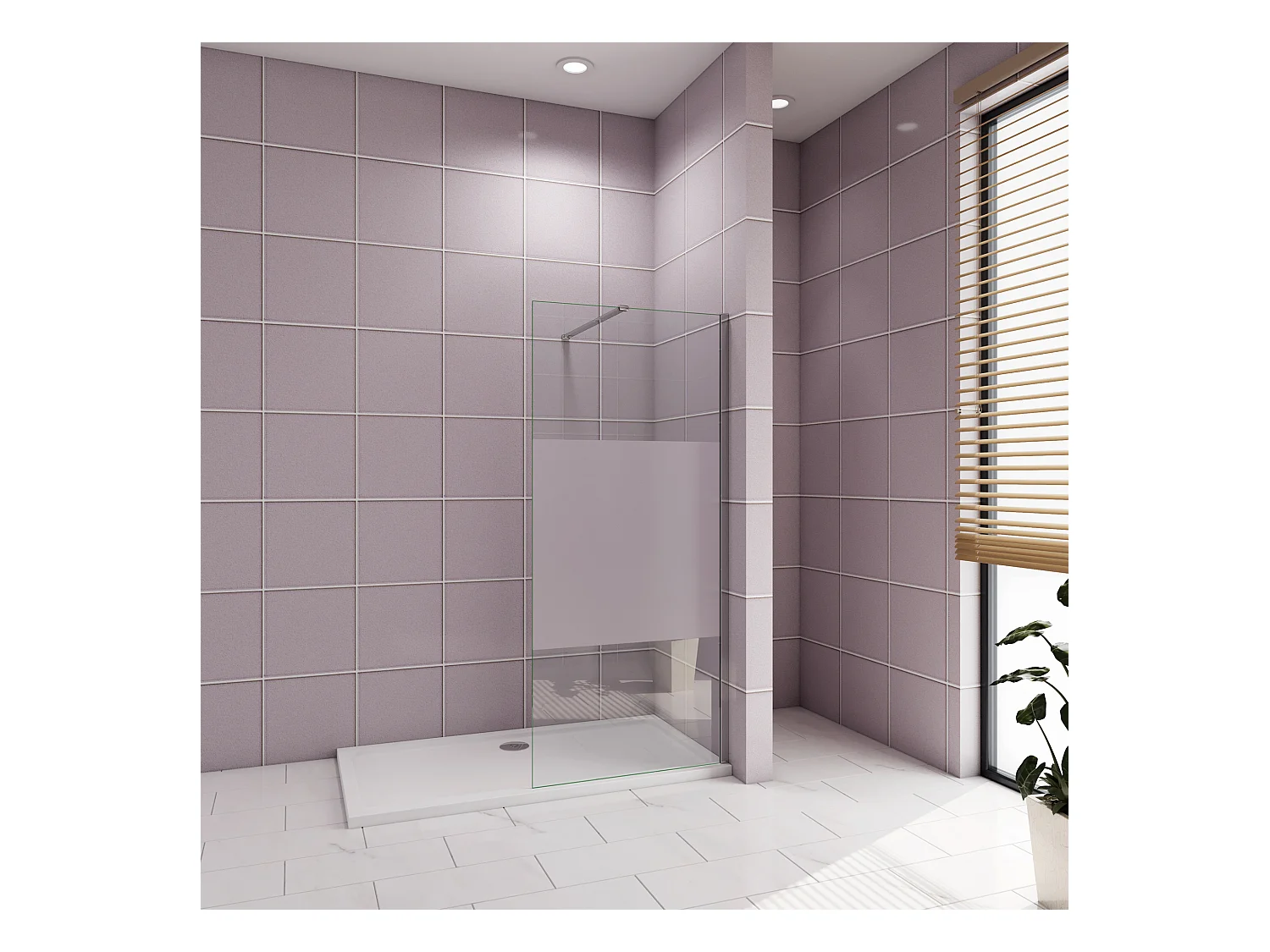 Inloopdouche-douchewand-walk in 110x200 cm,10mm midden wit gematteerd gehard glas met explosieveilige folie+N-vorm: 90 Stabilisatiestang,glanzend chroom profiel