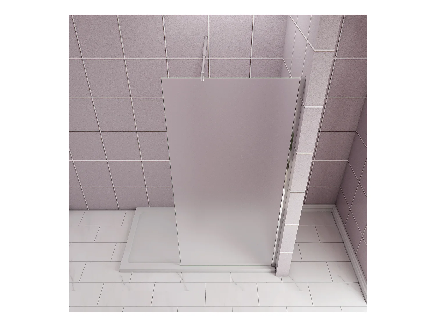 80x200cm Douchewand inloopdouche,10mm dik mat gehard glas met explosieveilige folie,stabilisatiestang 70-120cm (verstelbaar),glanzend chroom profiel