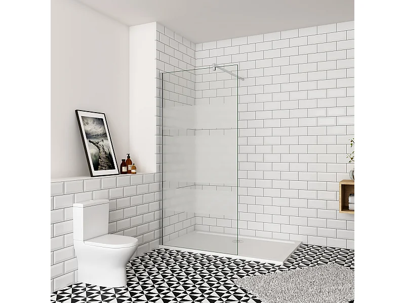 Inloopdouche-douchewand-walk in 6mm NANO EasyClean veiligheidsglas，90x190cm+F-Form:140cm Stabilisatiestang,glanzend chroom profiel