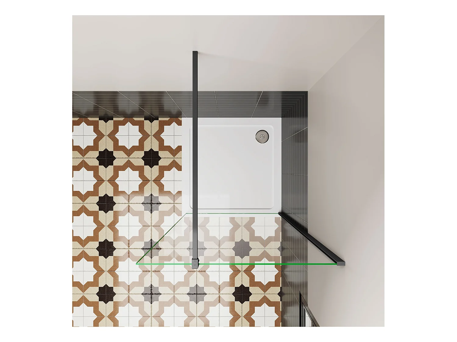 Douchewand Inloopdouche 96x185cm,6 mm helder EasyClean veiligheidsglas,mat zwart aluminium frame,stabilisatorstang 140cm