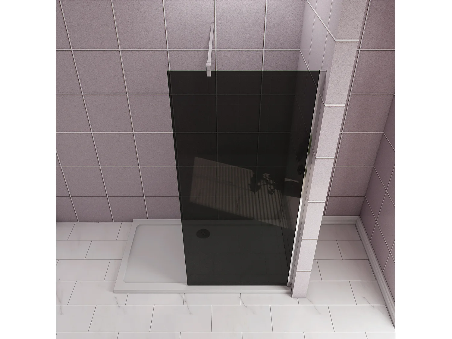 Inloopdouche met zwarte beschermfolie,90x200cm hoog,8mm EasyClean veiligheidsglas,Stabilisatiestang F-Form:140cm,glanzend chroom profiel