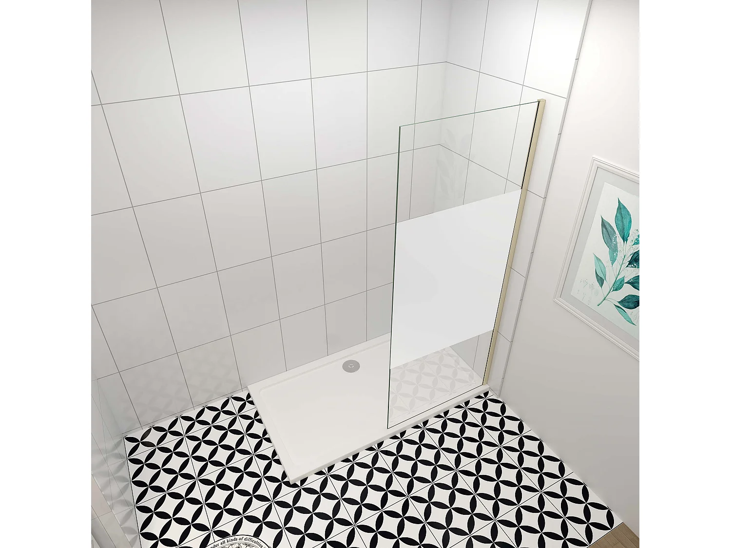 Inloopdouche-douchewand-walk in 70x200 cm,10mm midden wit gematteerd gehard glas met explosieveilige folie,gouden profiel