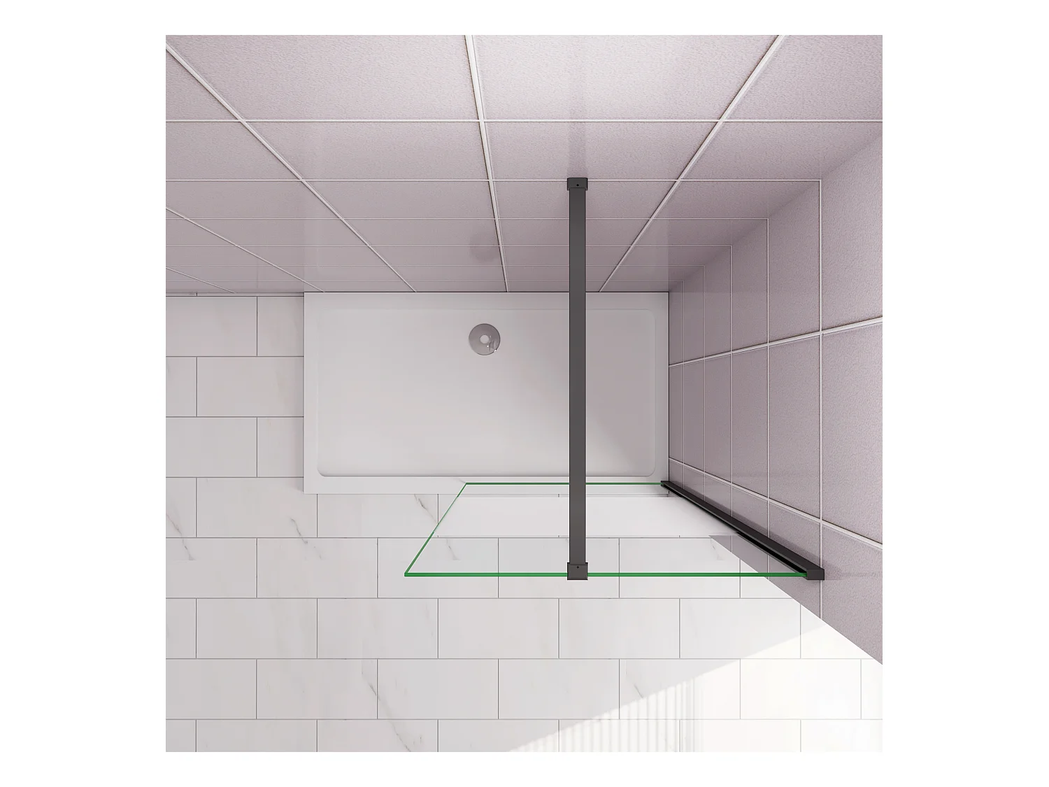 Inloopdouche-douchewand-walk in 140x200 cm,10mm midden wit gematteerd gehard glas met explosieveilige folie+N-vorm: 90 Stabilisatiestang,mat zwart aluminium profiel