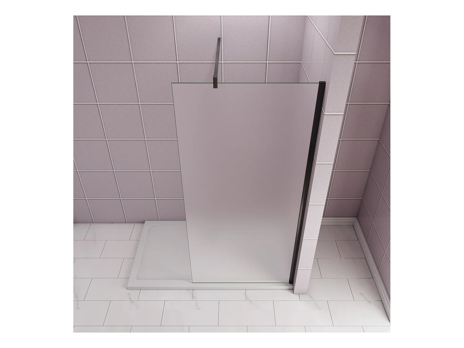 120x200cm Douchewand inloopdouche,10mm dik mat gehard glas met explosieveilige folie,stabilisatiestang 140cm (snijdbaar),mat zwart aluminium profiel.