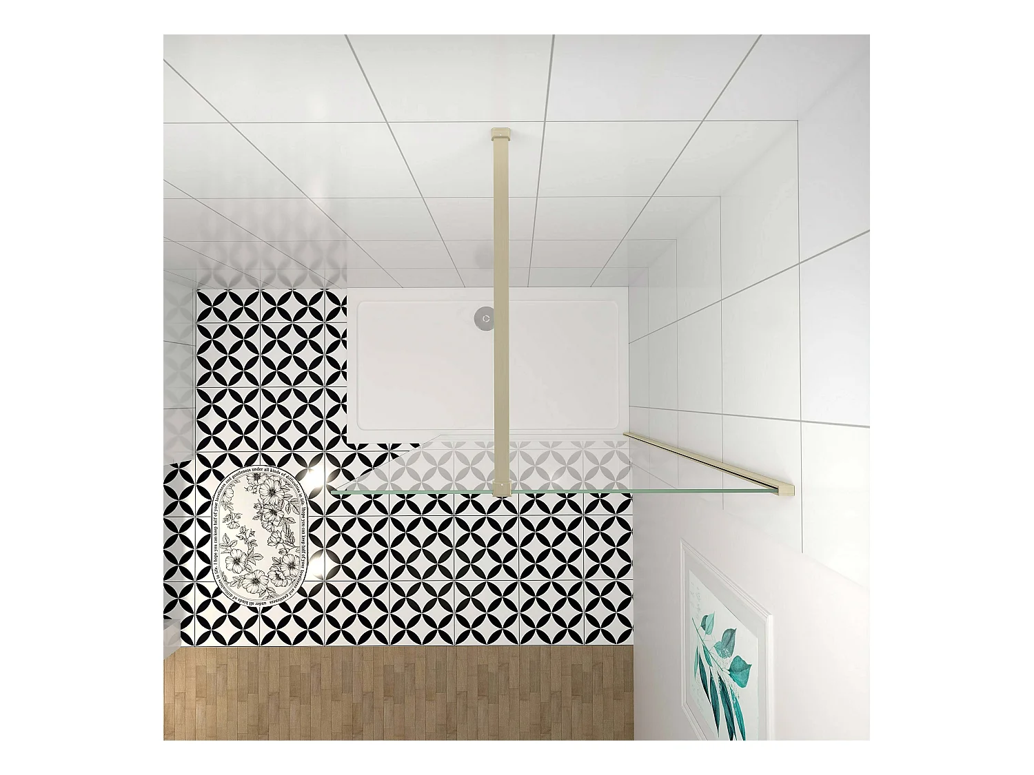 Inloopdouche-douchewand-walk in 10mm NANO EasyClean veiligheidsglas，40x200cm+N-vorm: 140 Stabilisatiestang,gouden profiel