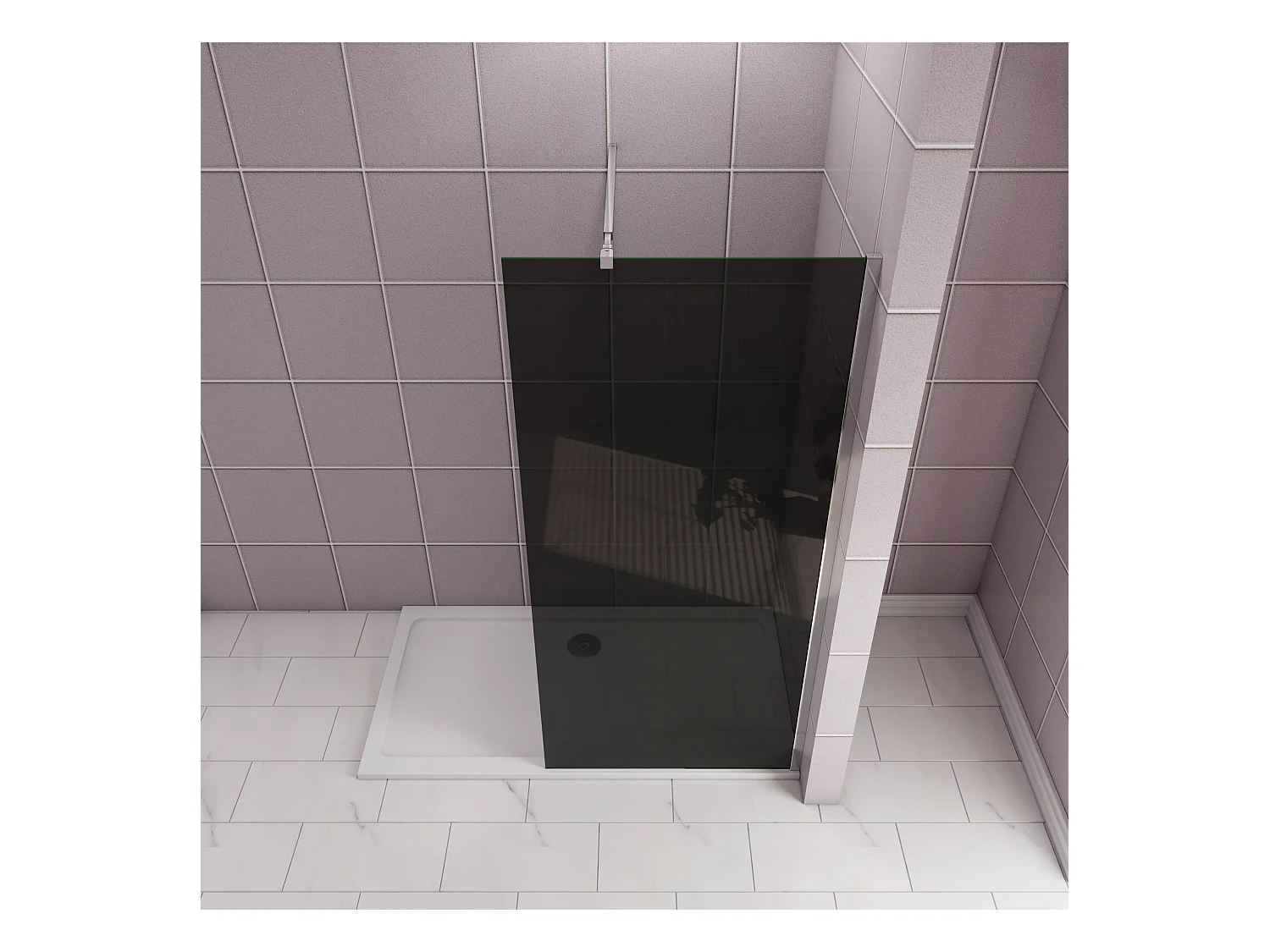 Inloopdouche met zwarte beschermfolie,100x200cm hoog,8mm EasyClean veiligheidsglas,Stabilisatiestang 73-120cm,glanzend chroom profiel