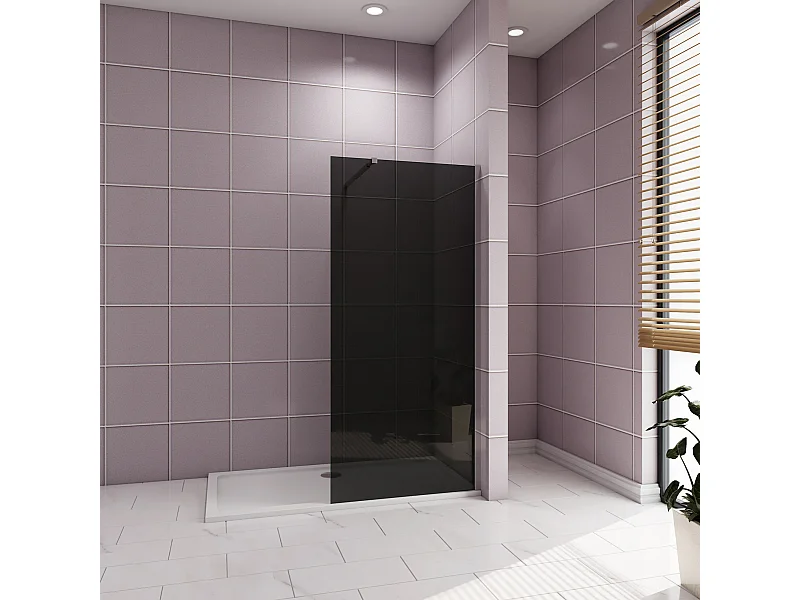 Inloopdouche met zwarte beschermfolie,100x200cm hoog,8mm EasyClean veiligheidsglas,Stabilisatiestang 73-120cm,glanzend chroom profiel